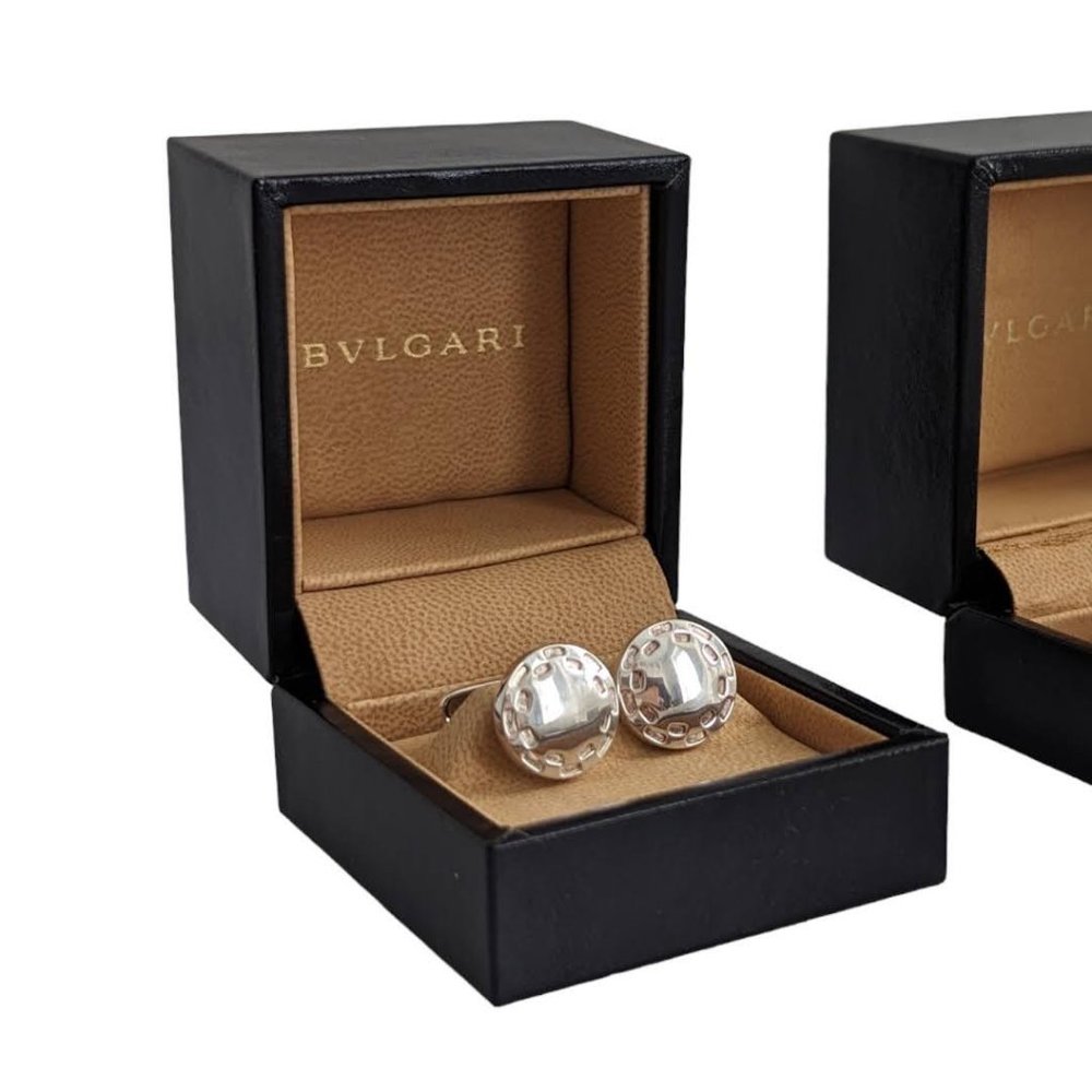 BVLGARI Pick-Stitch Cufflinks Sterling Silver S925 16mm w/Box (NEW) Father's Day
